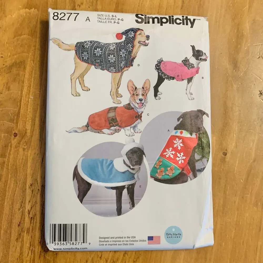 Simplicity Sewing Pattern 8277 Dog Coats and Hats Sizes S M L UNCUT